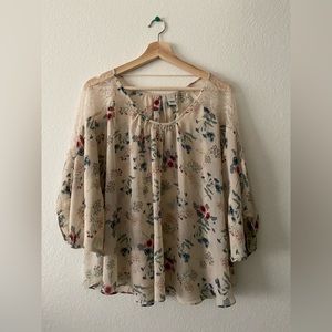 LC Lauren Conrad Beige Floral Lace Blouse - XL